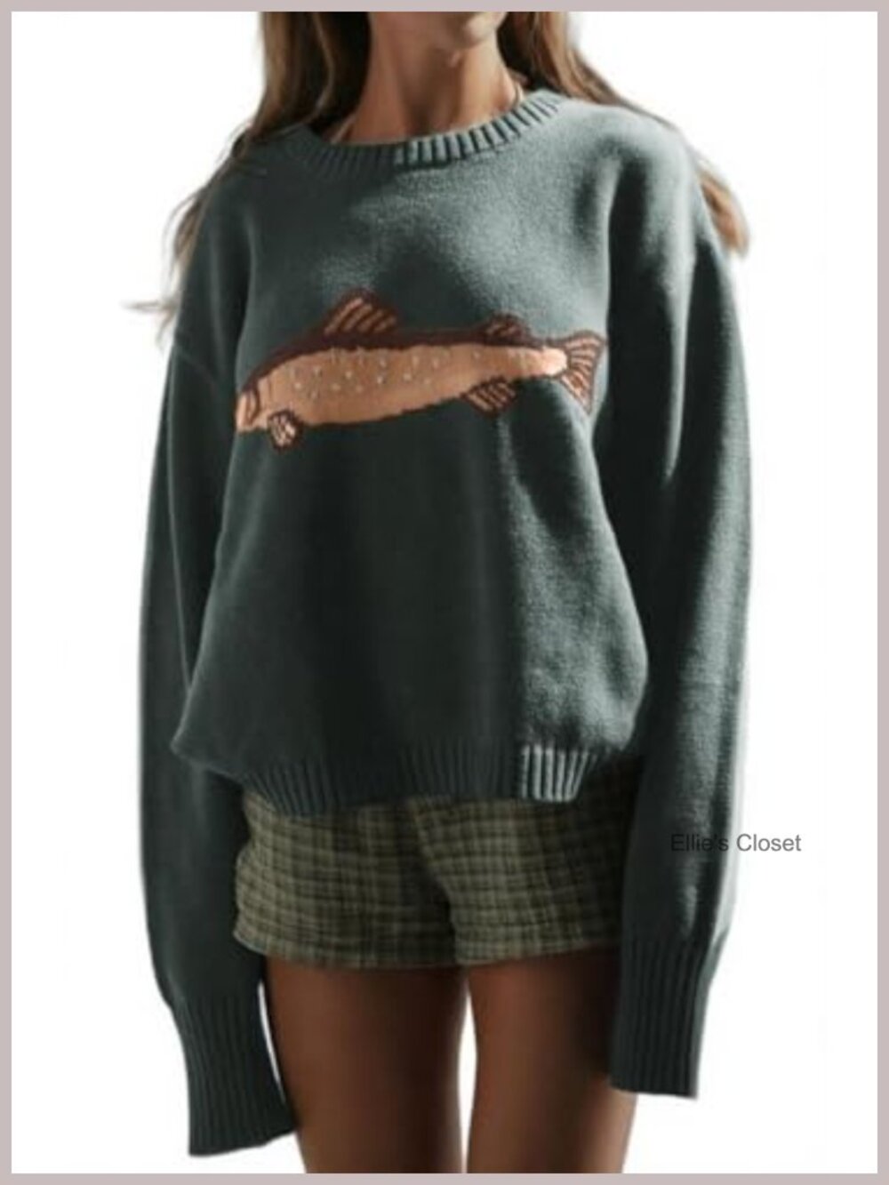 Oversized Rib Knit Crew Neck Pullover Sweater Carp Graphic